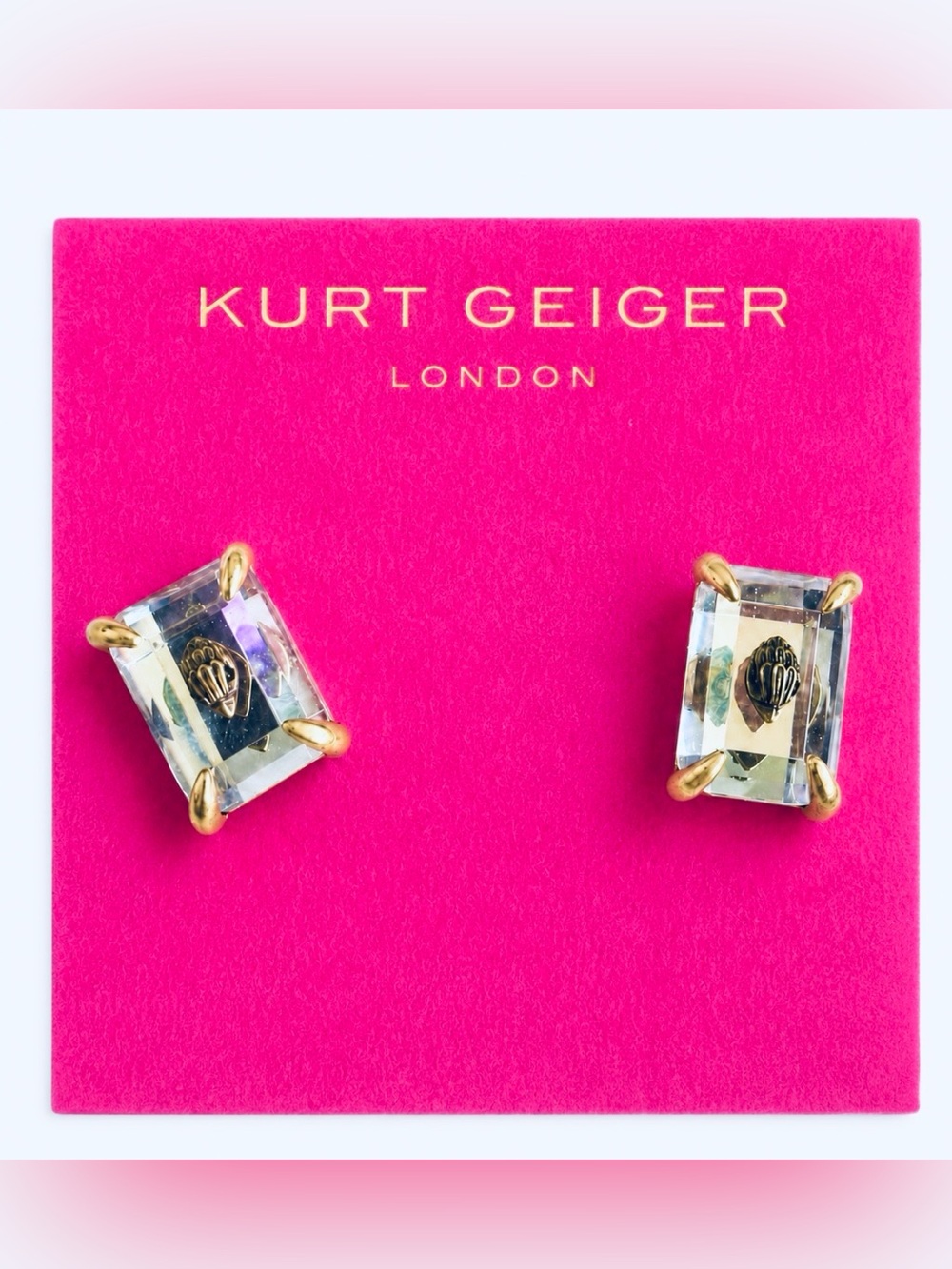 Kurt Geiger London Emerald Cut Clear/Iridescent Eagle Stud Earrings